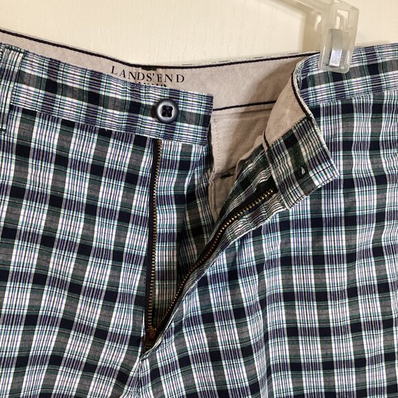 Land's End Men's Green Plaid Shorts Size 32 Casual Summer Beach Pockets - Picture 3 of 7